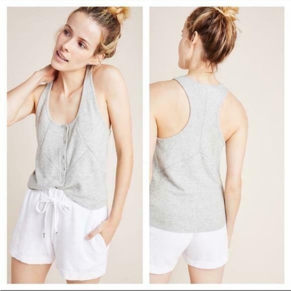 Anthro Tank Top Saturday Sunday Lucie Grey Ribbed Knit Racerback Swing Henley